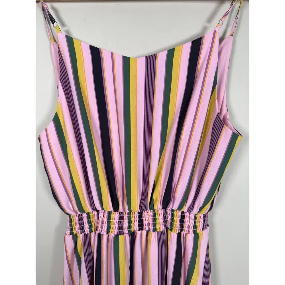 Adyson Pankor Smocked Waist Tank Hi Lo Dress Womens Size M Striped Sleeveless
